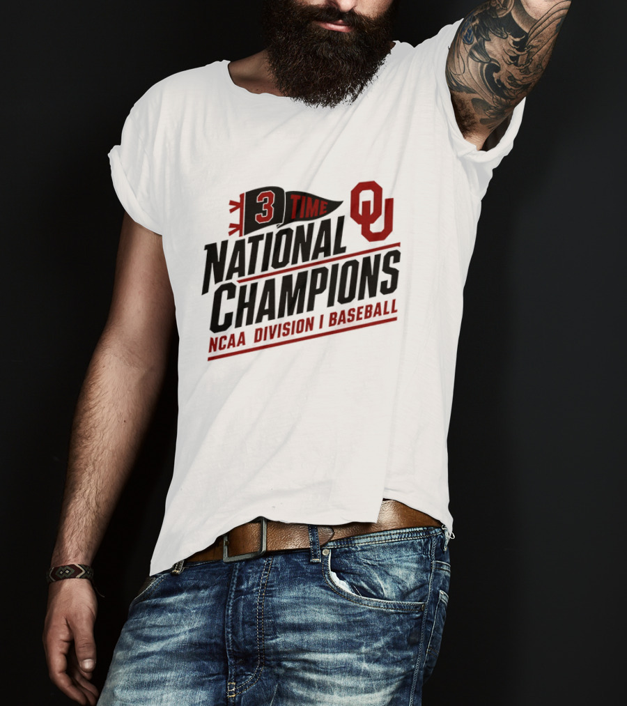 3 Time National Champions OU NCAA Division I Baseball T-Shirt