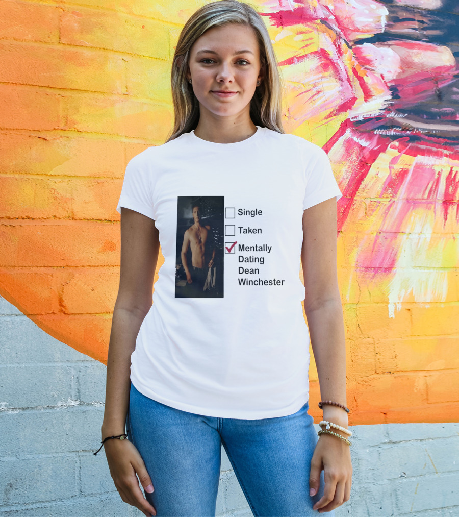 Jensen Ackles Less Mentally Dating Dean Winchester Single Taken Checked T-Shirt