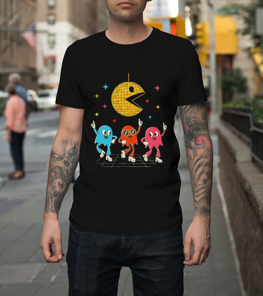 Pac Man Disco Ball And Ghosts Dance Arcade Party T-Shirt