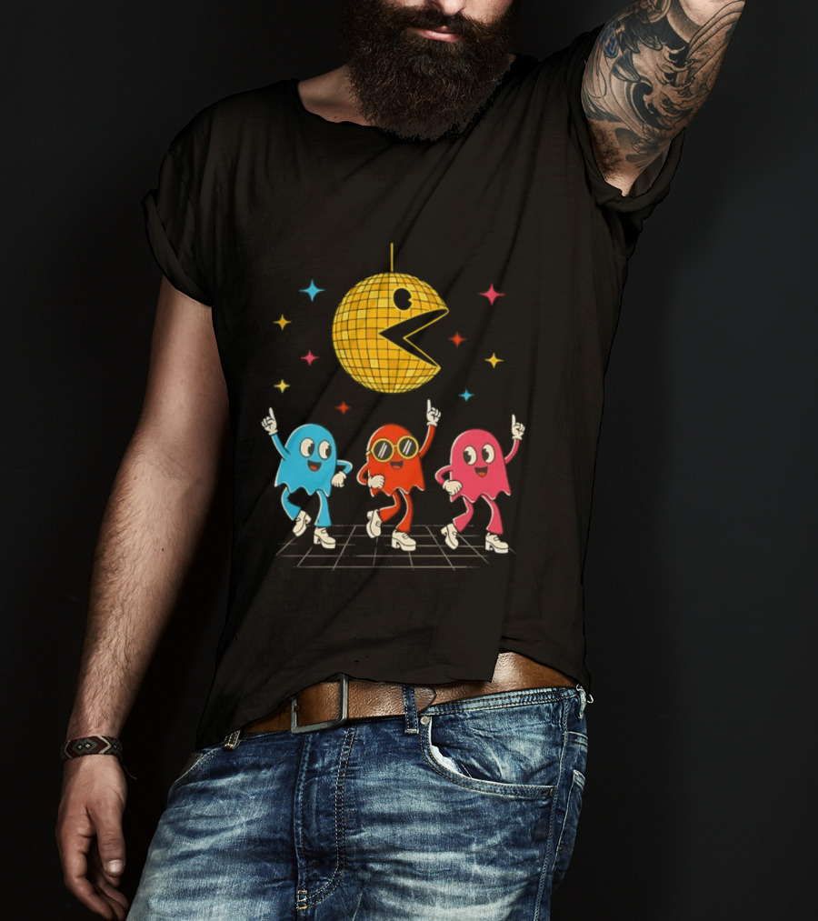 Pac Man Disco Ball And Ghosts Dance Arcade Party T-Shirt