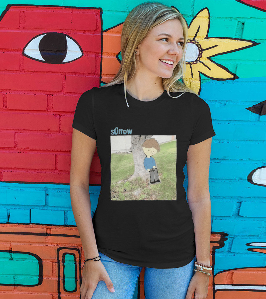 Sorrow Unhappy Sad Boy Leaning Against Tree T-Shirt