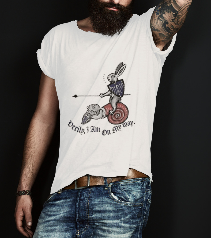 Verily I Am On My Way Knighted Rabbit Snail Medieval Marginalia T-Shirt