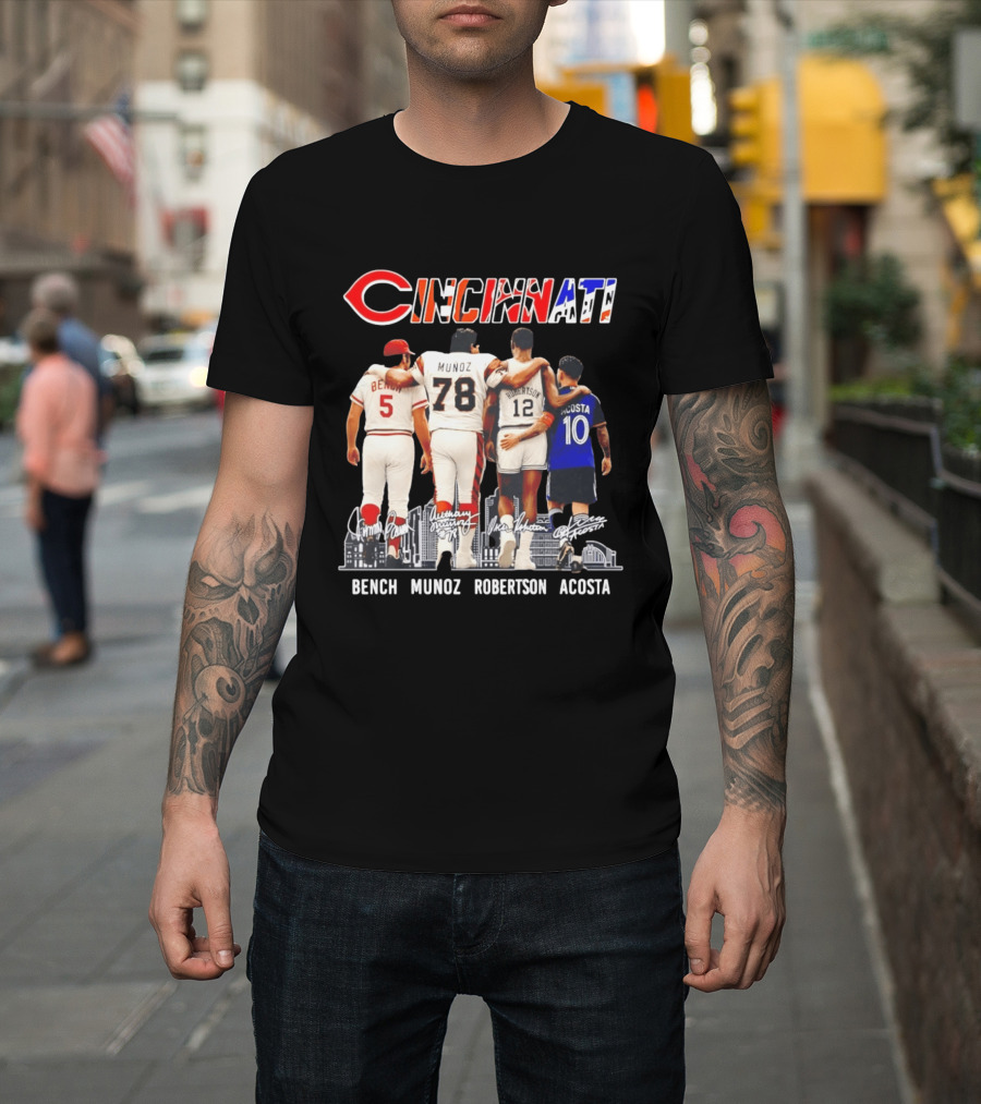 Cincinnati Icons Bench Munoz Robertson Acosta Sports Legends T-Shirt