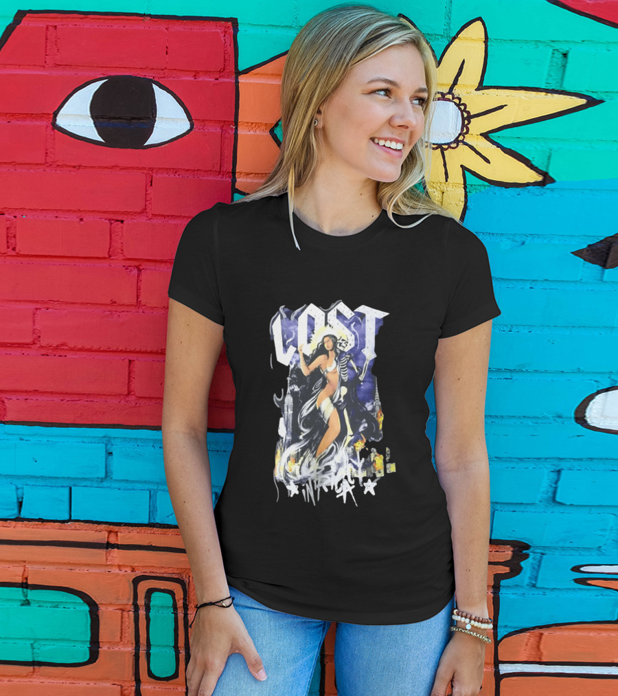 Lost Goddess Skeleton Embrace With City Skyline T-Shirt
