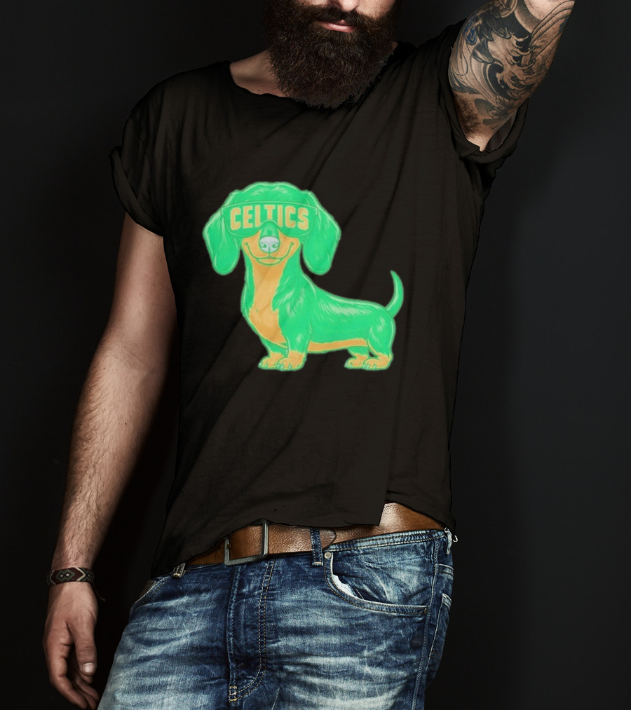 Boston Celtics Dachshund Cartoon Glasses T-Shirt