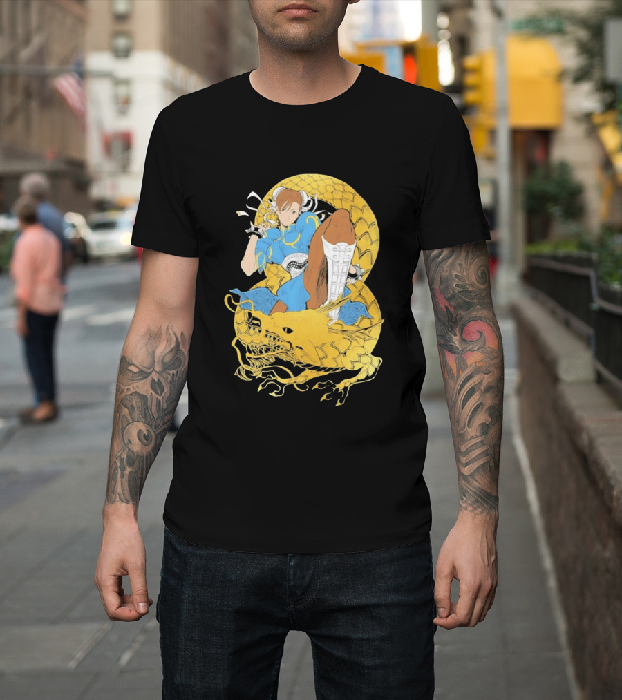 Chun Li Gold Dragon Kick Fighter Blue Outfit Gold Dragon T-Shirt