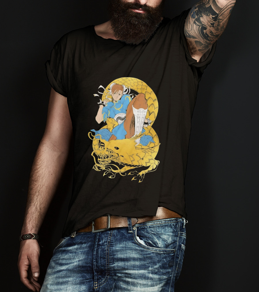 Chun Li Gold Dragon Kick Fighter Blue Outfit Gold Dragon T-Shirt