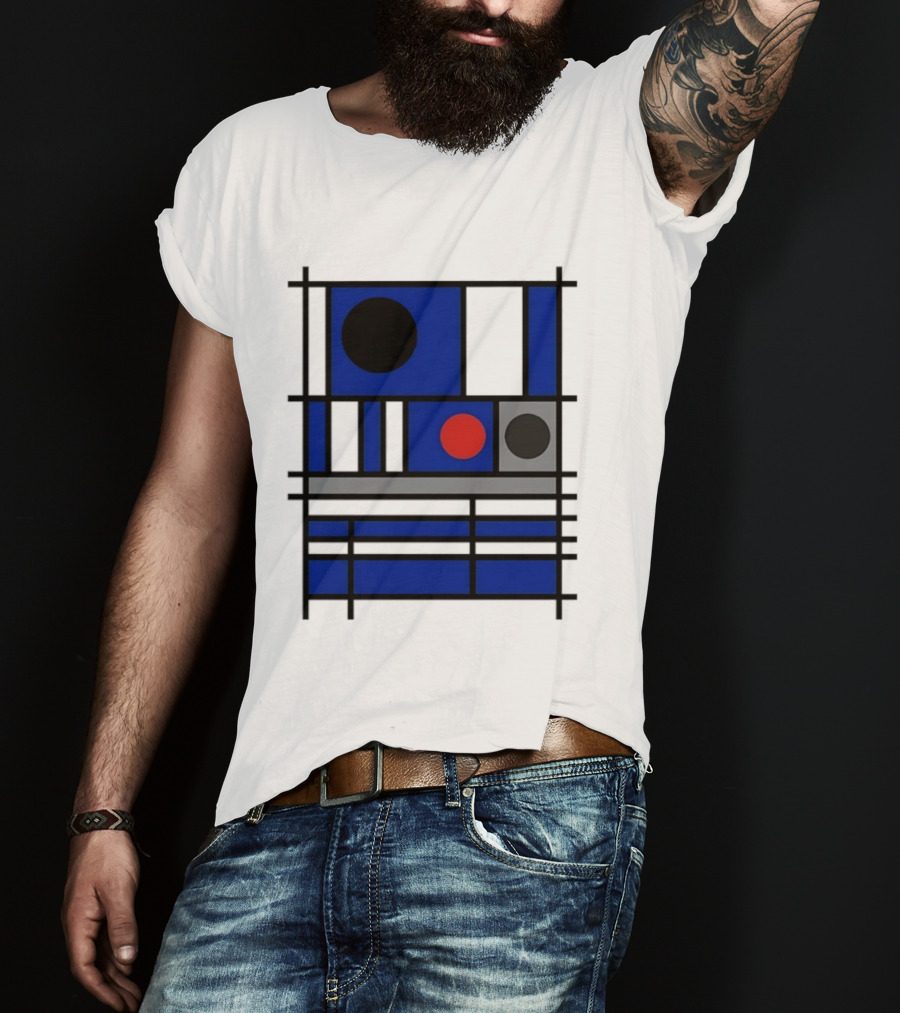 Geometric Shapes Blue Black Red Circles Squares Lines T-Shirt