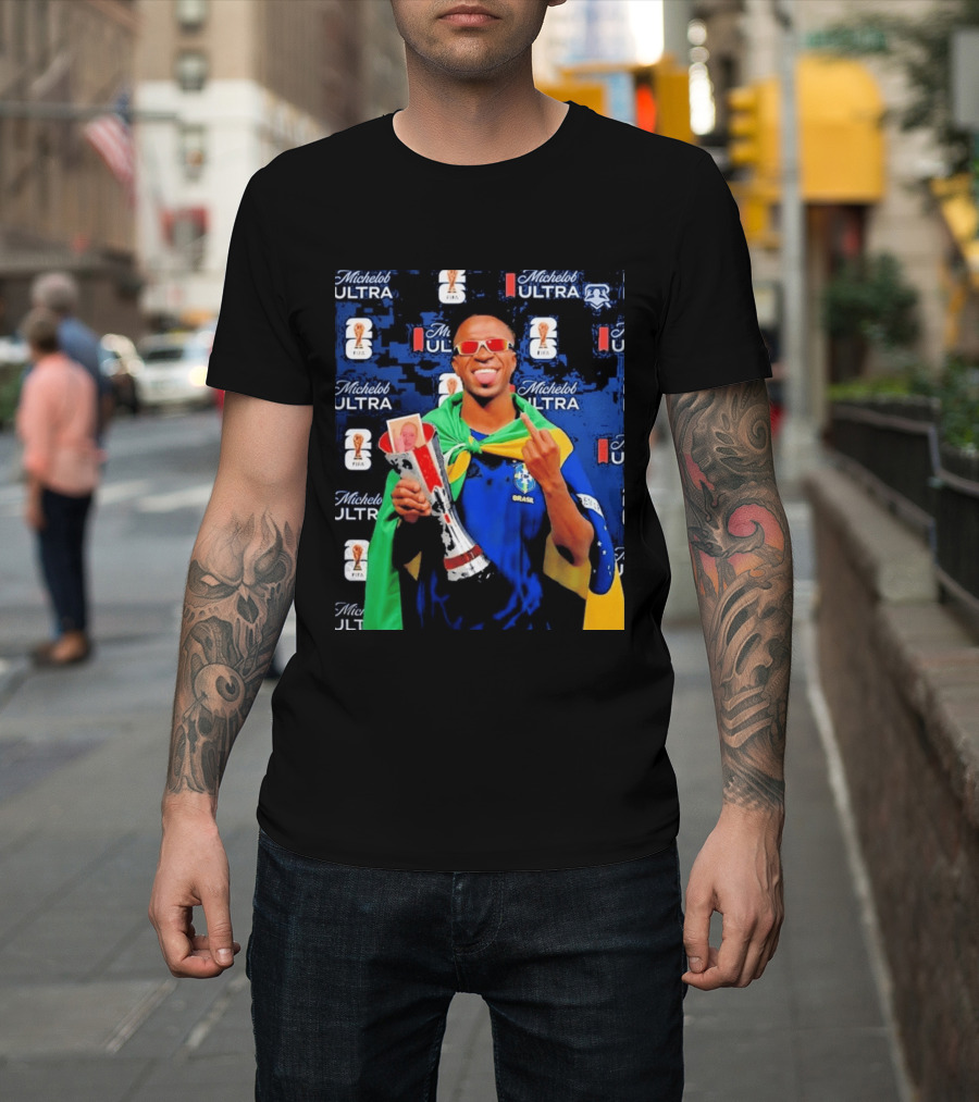 Vinicius Jr FIFA Trophy Celebration Brazil Flag Michelob Ultra T-Shirt
