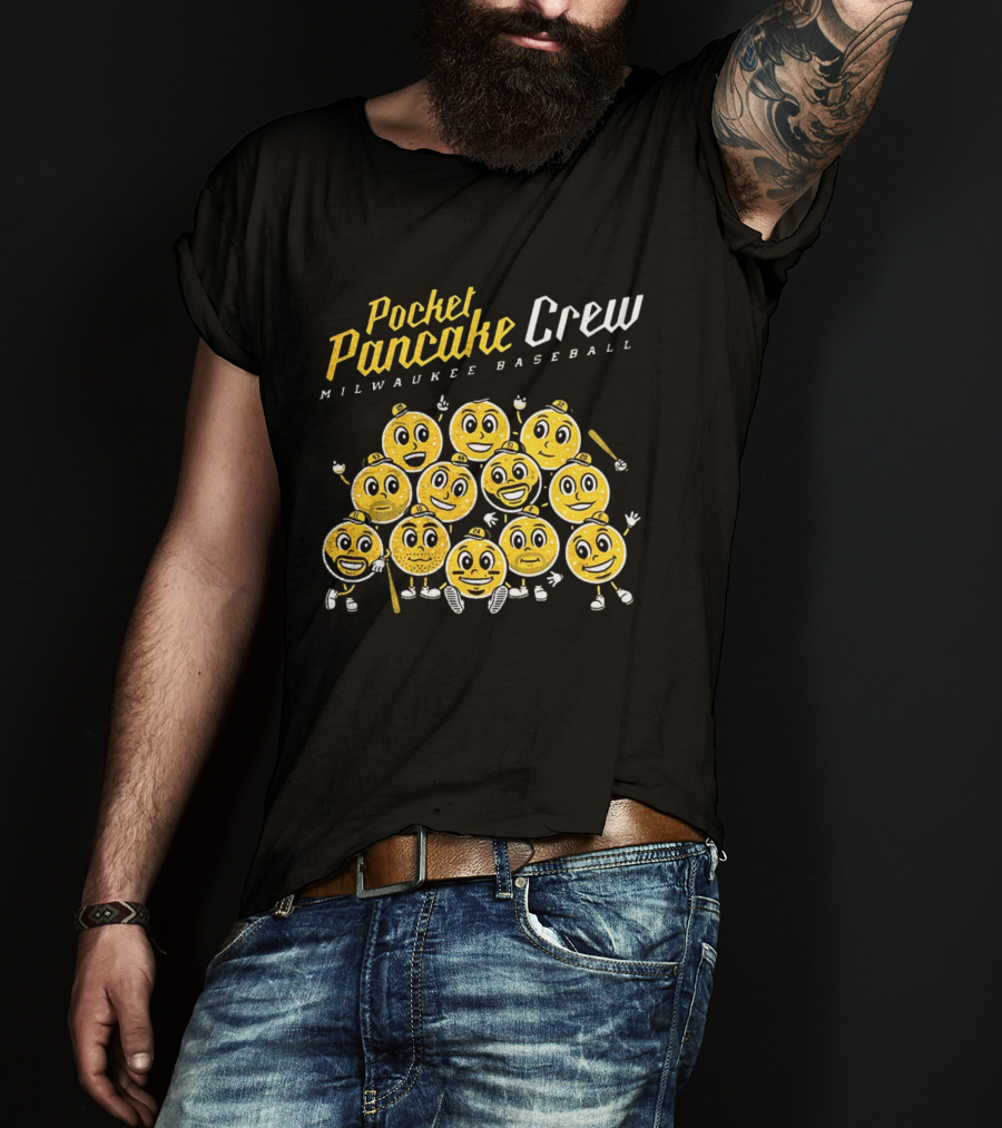 Pocket Pancake Crew Milwaukee Baseball Emoji Characters T-Shirt