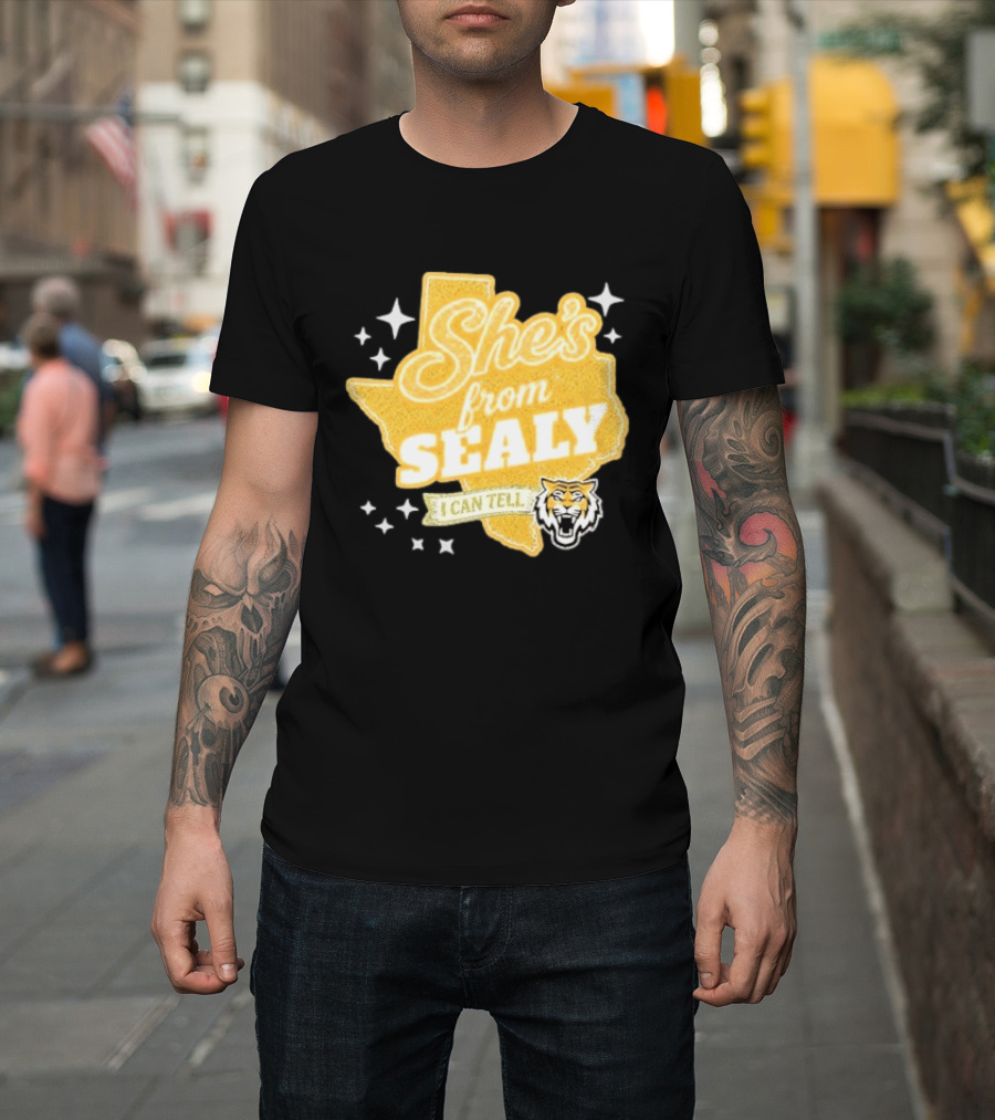 She's From Sealy Texas I Can Tell With Tiger Emblem And Stars T-Shirt