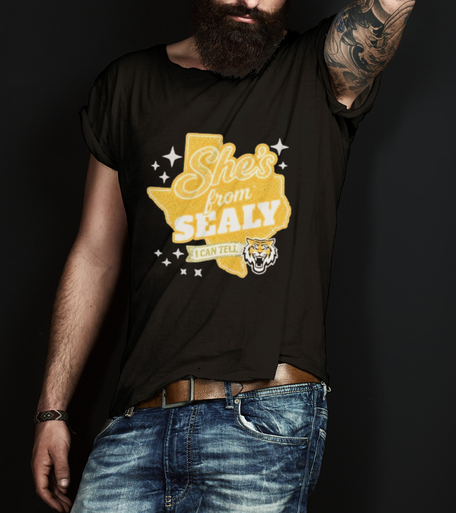 She's From Sealy Texas I Can Tell With Tiger Emblem And Stars T-Shirt