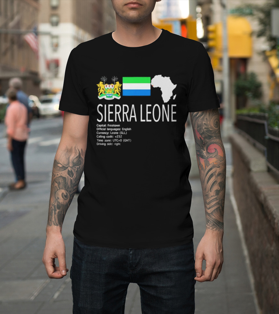 Sierra Leone Flag Map African Continent Geography Facts Creole Language GMT Time Zone Stats T-Shirt