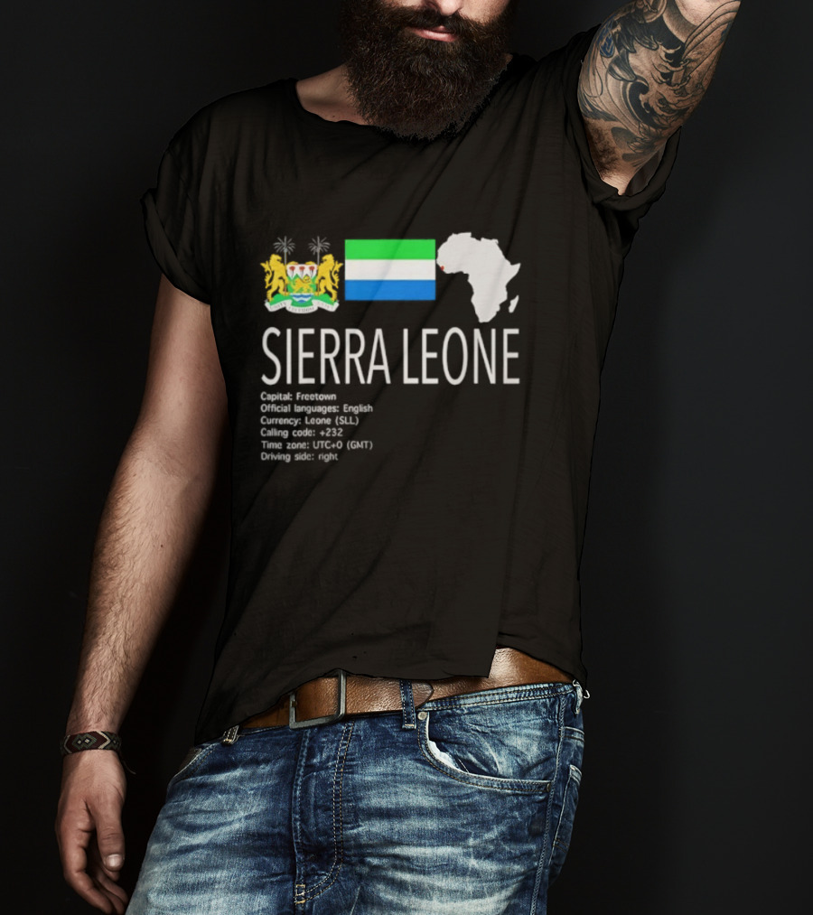 Sierra Leone Flag Map African Continent Geography Facts Creole Language GMT Time Zone Stats T-Shirt