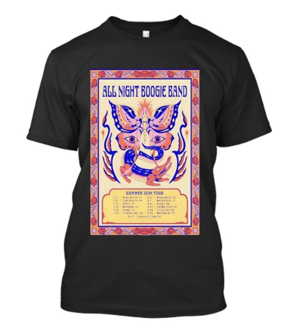All Night Boogie Band 2026 Summer Tour Wilmington Washington Lake Placid Woodstock Hamden Catskill Saranac Lake T-Shirt