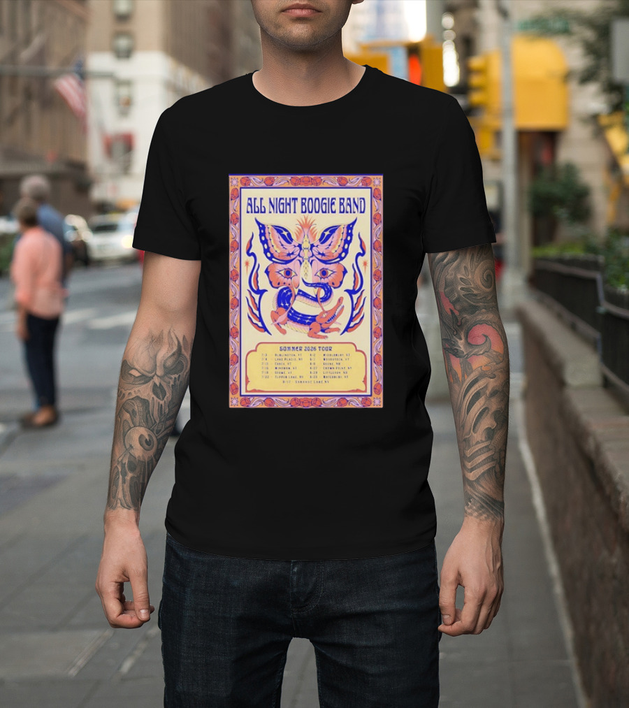 All Night Boogie Band 2026 Summer Tour Wilmington Washington Lake Placid Woodstock Hamden Catskill Saranac Lake T-Shirt