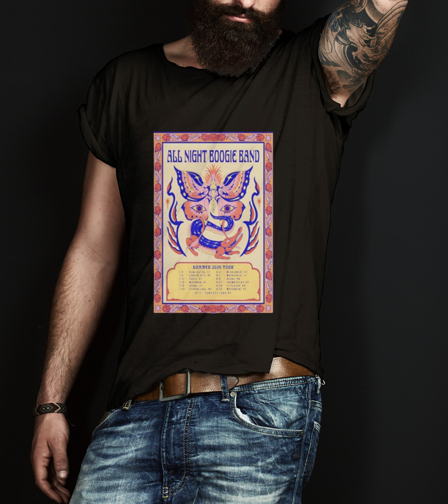 All Night Boogie Band 2026 Summer Tour Wilmington Washington Lake Placid Woodstock Hamden Catskill Saranac Lake T-Shirt