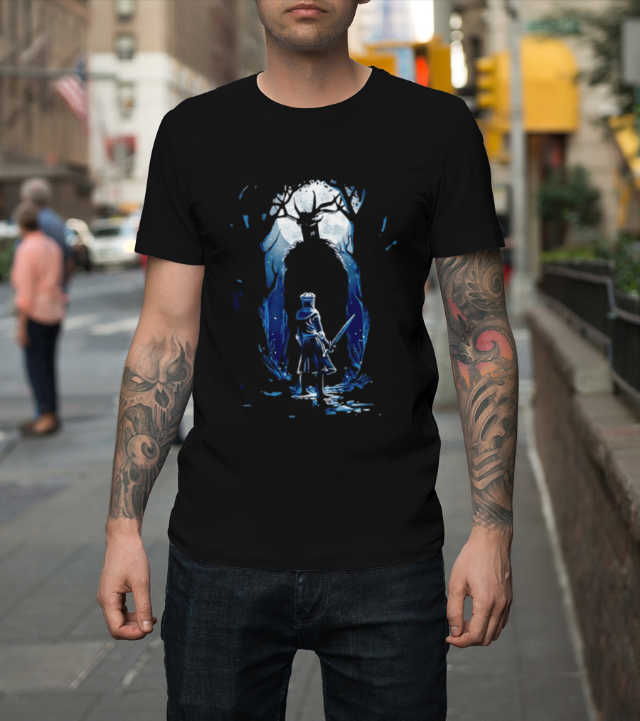 Black Knight Versus Leshen Encounter Fantasy Witcher Gaming Folklore T-Shirt