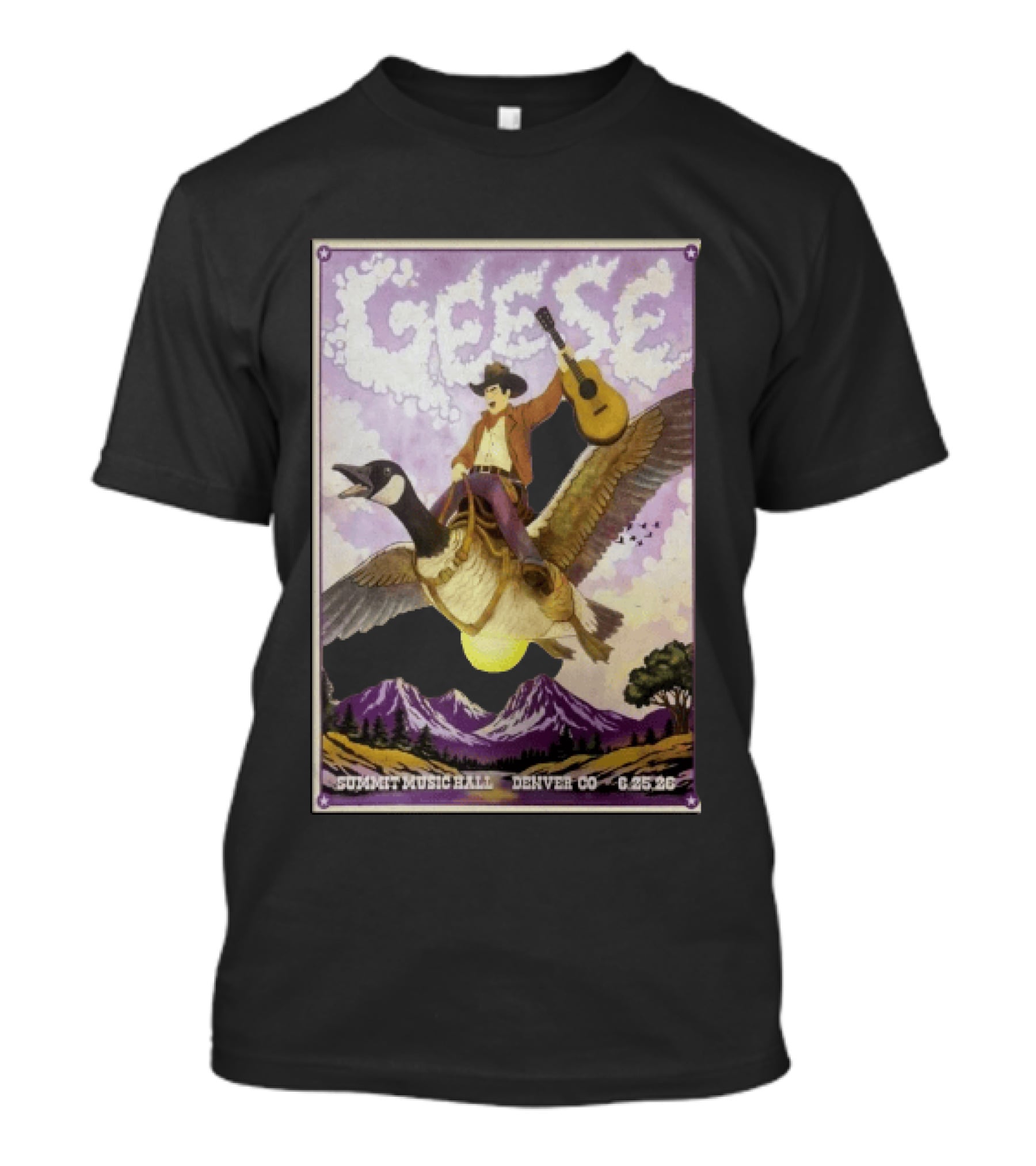 Geese Summit Music Hall Denver CO 6.25.26 Tour Cowboy Riding Goose Guitar T-Shirt