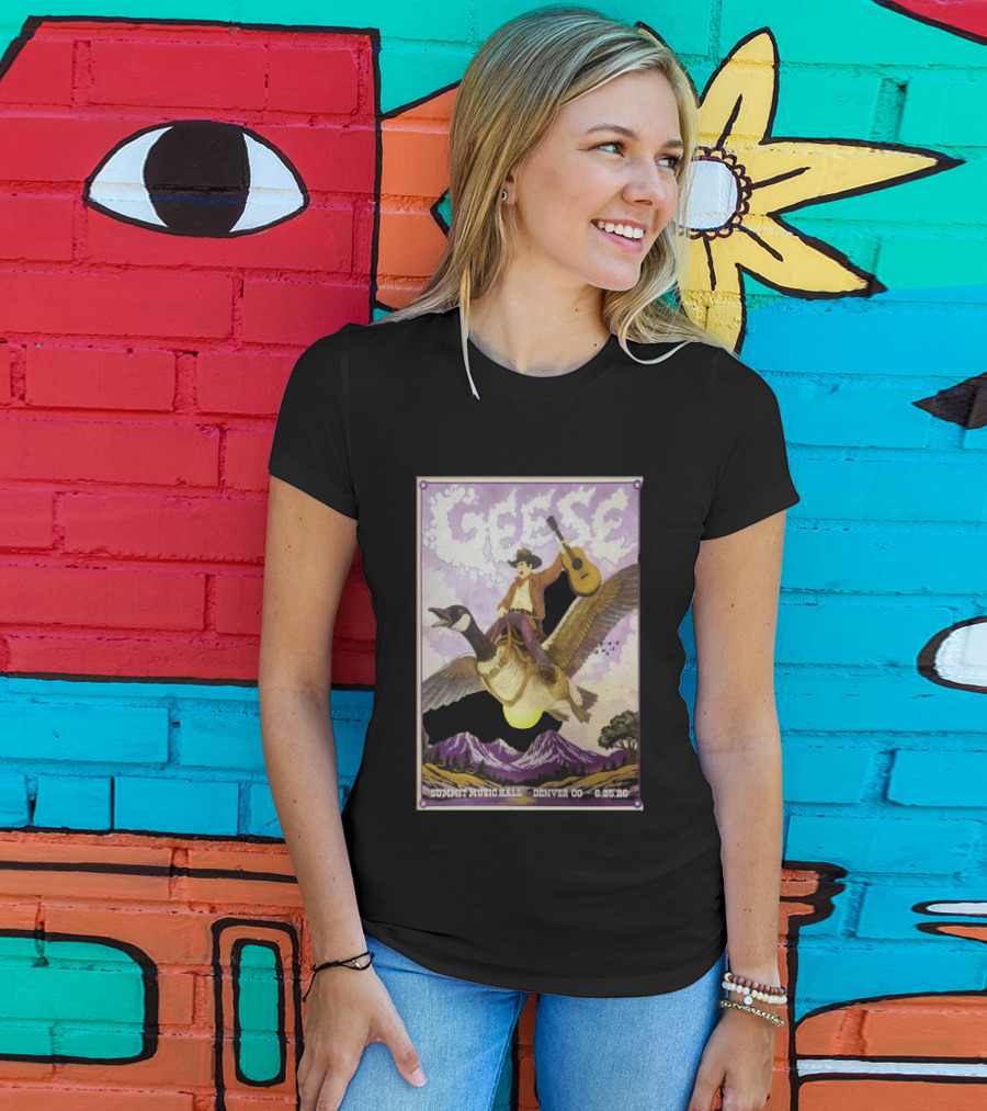 Geese Summit Music Hall Denver CO 6.25.26 Tour Cowboy Riding Goose Guitar T-Shirt