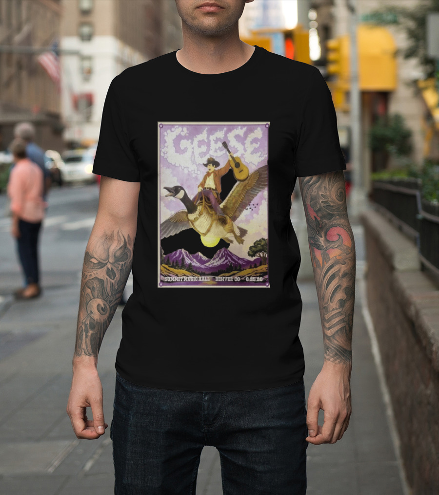 Geese Summit Music Hall Denver CO 6.25.26 Tour Cowboy Riding Goose Guitar T-Shirt