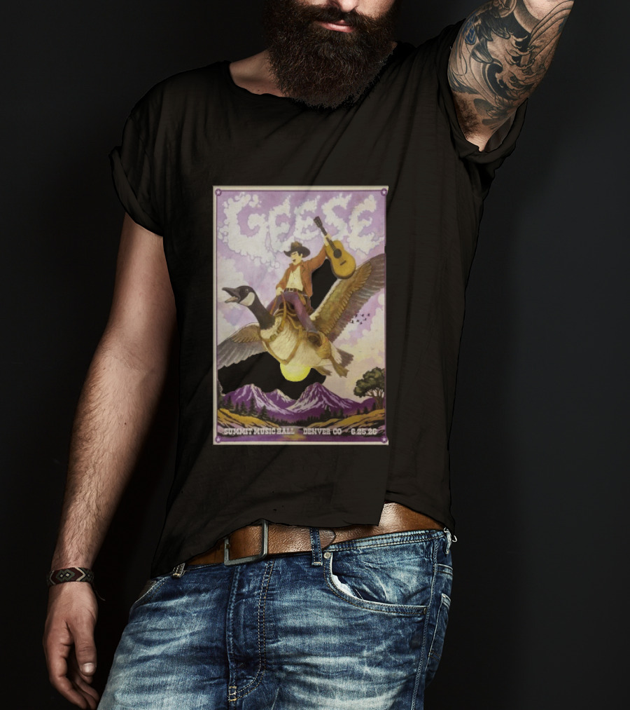 Geese Summit Music Hall Denver CO 6.25.26 Tour Cowboy Riding Goose Guitar T-Shirt