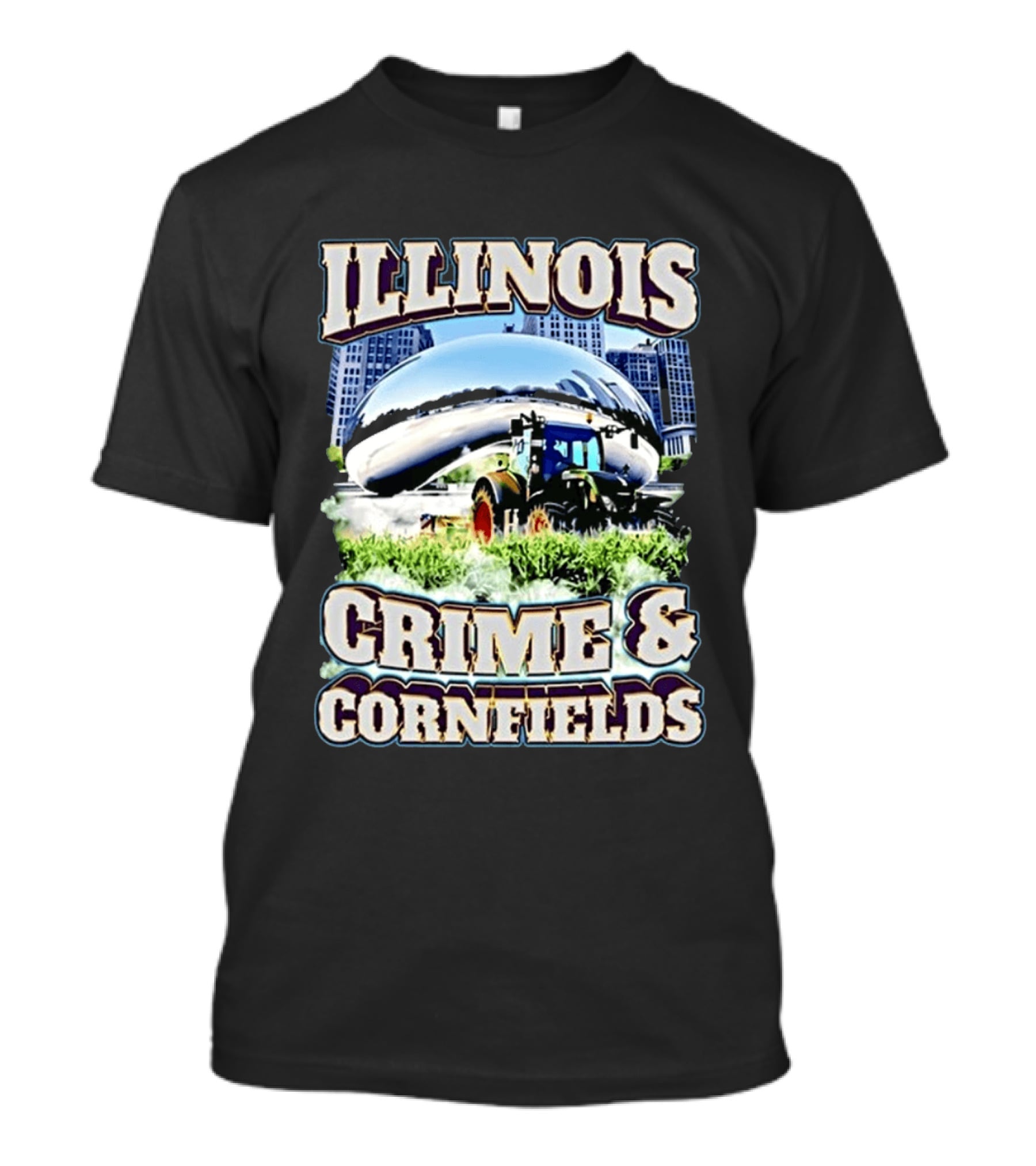 Illinois Crime And Cornfields Chicago Bean Tractor Scene T-Shirt