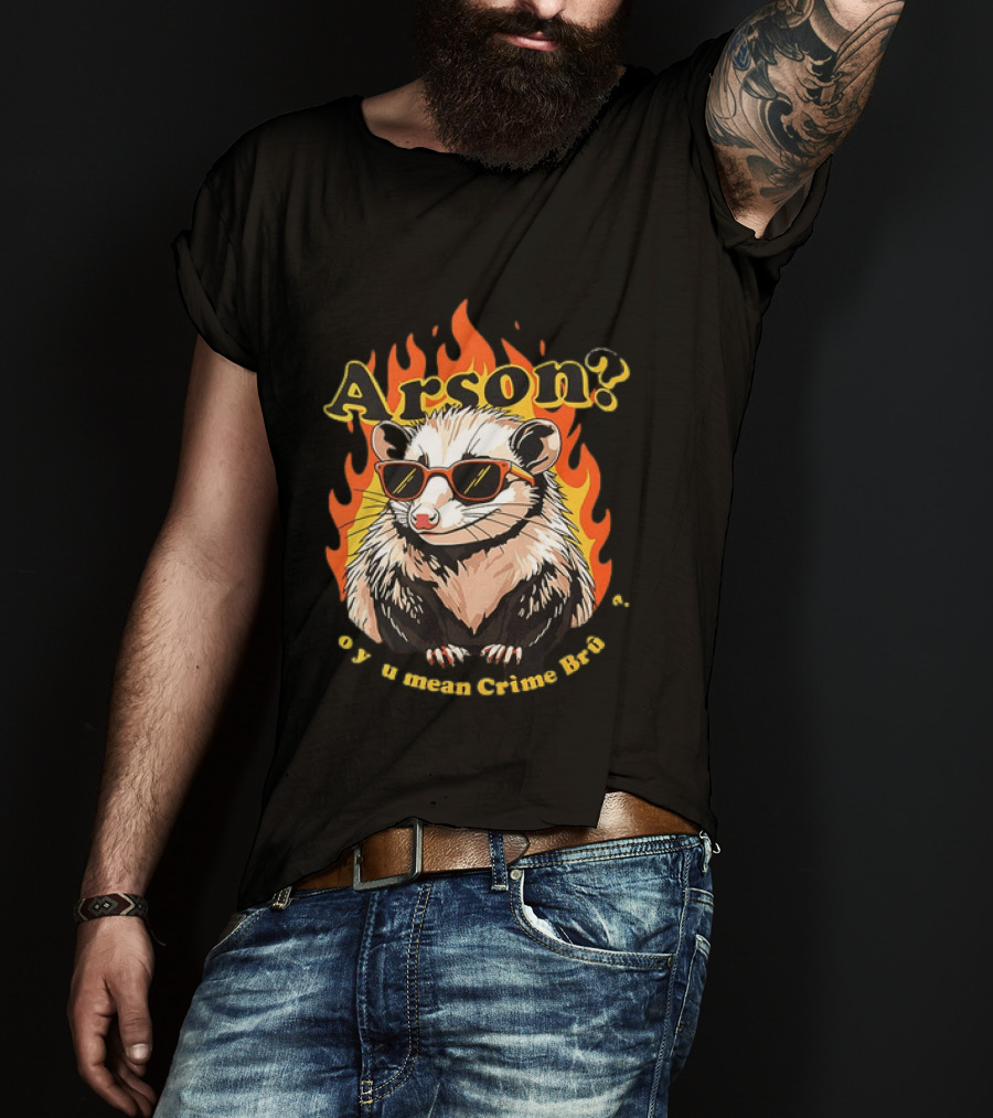 Arson? Opossum Sunglasses Flames Grime Bro Humorous T-Shirt