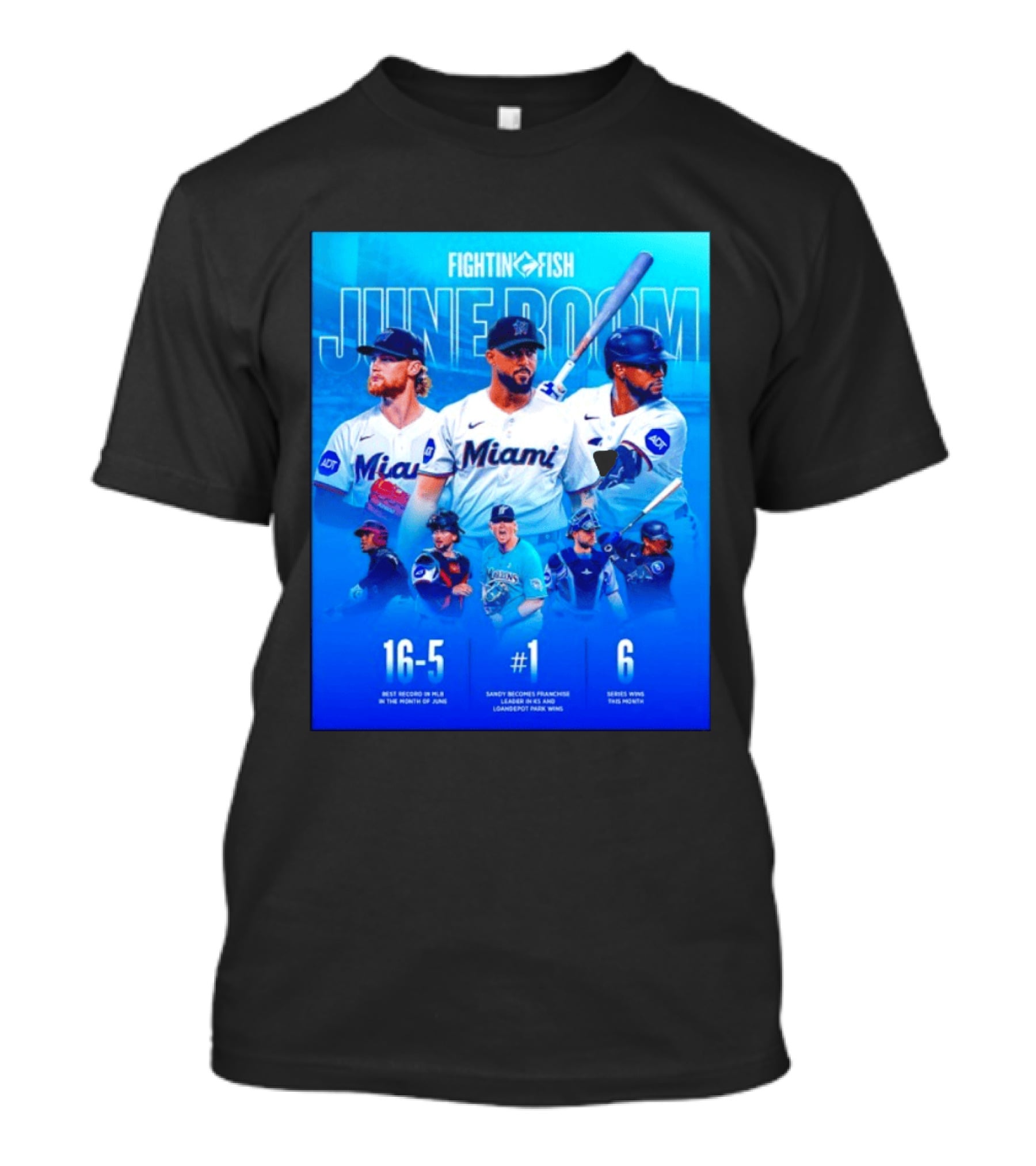 Fighting Fish Miami June Boom Sandy Alcantara Franchise Record T-Shirt