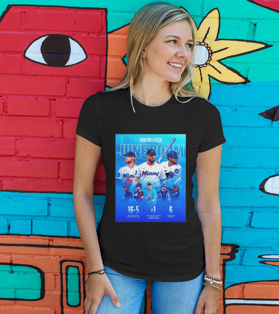 Fighting Fish Miami June Boom Sandy Alcantara Franchise Record T-Shirt