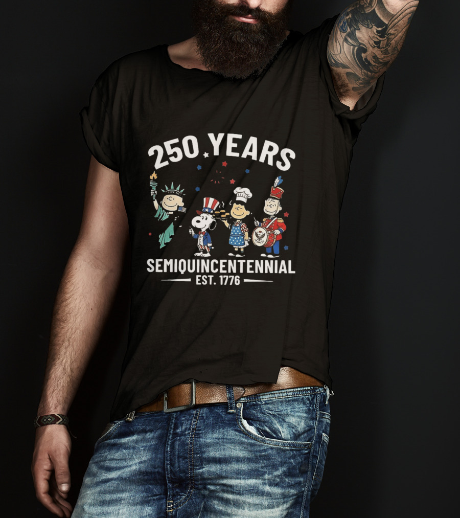 250 Years Semiquincentennial Est. 1776 Peanuts Characters Celebration T-Shirt