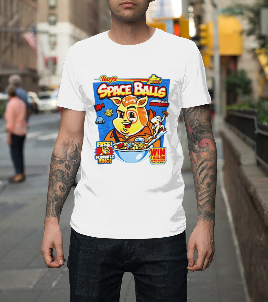 Barf Space Balls Cereal Box Jammed With Raspberry Free Schwartz Ring Win 1 Million Space Bucks T-Shirt