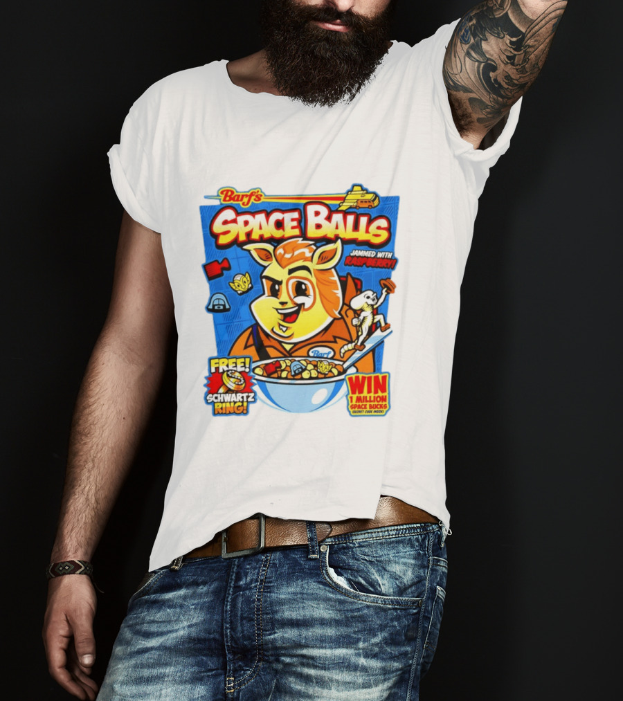 Barf Space Balls Cereal Box Jammed With Raspberry Free Schwartz Ring Win 1 Million Space Bucks T-Shirt
