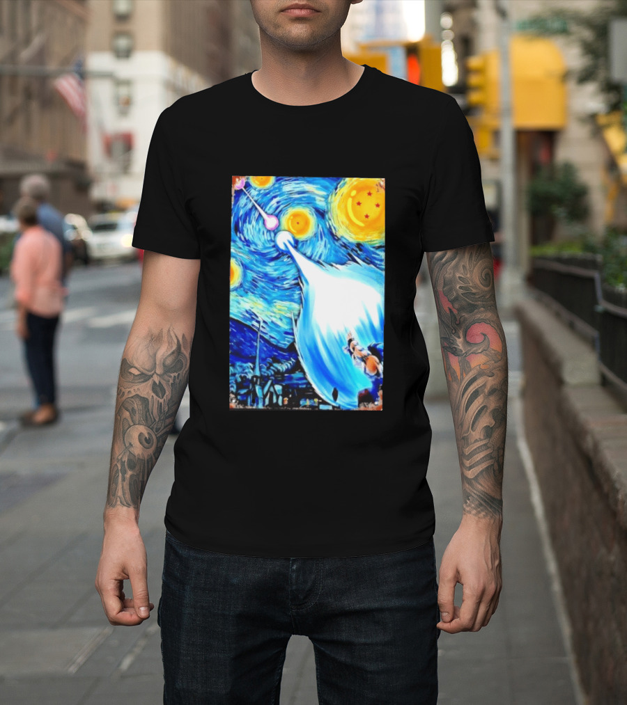 Goku Dragon Ball Z Kamehameha Wave Van Gogh Starry Night Fusion T-Shirt
