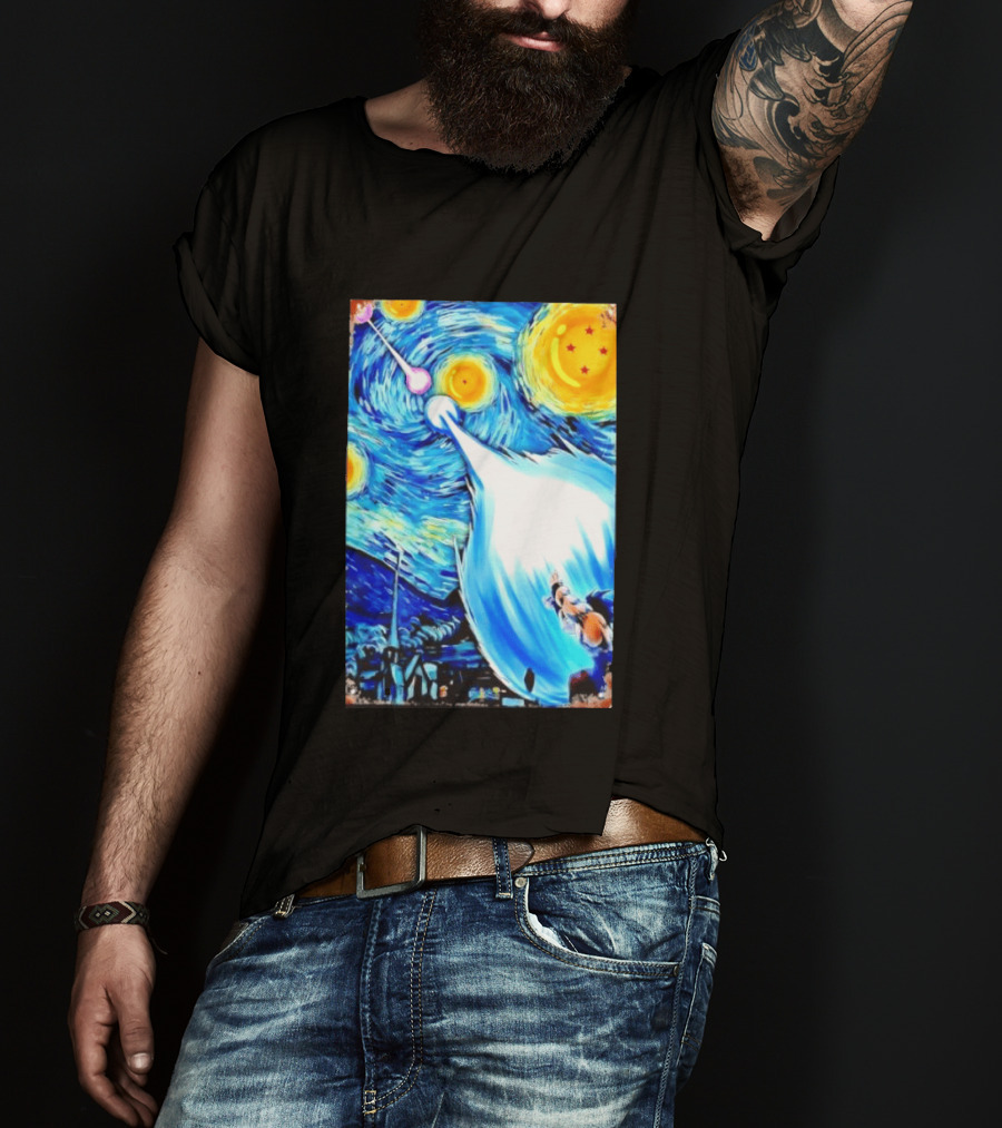 Goku Dragon Ball Z Kamehameha Wave Van Gogh Starry Night Fusion T-Shirt