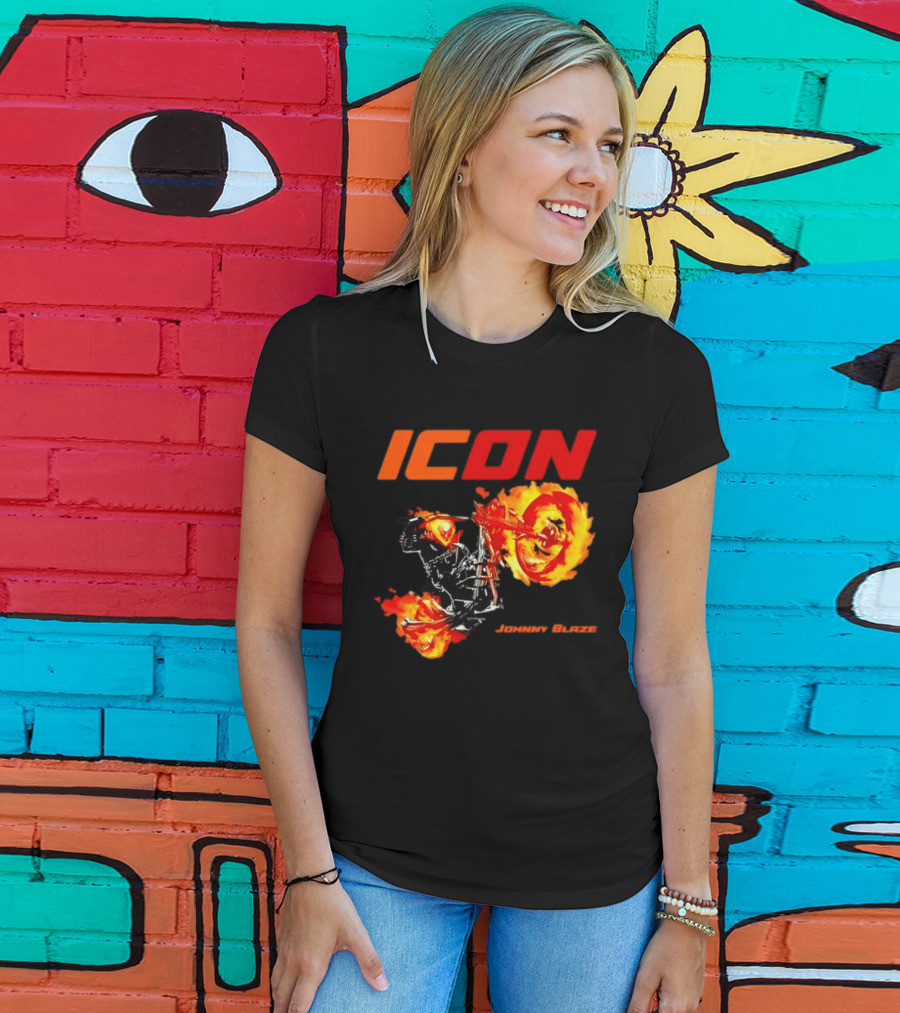 ICON Johnny Blaze Marvel Ghost Rider Fiery Motorcycle T-Shirt