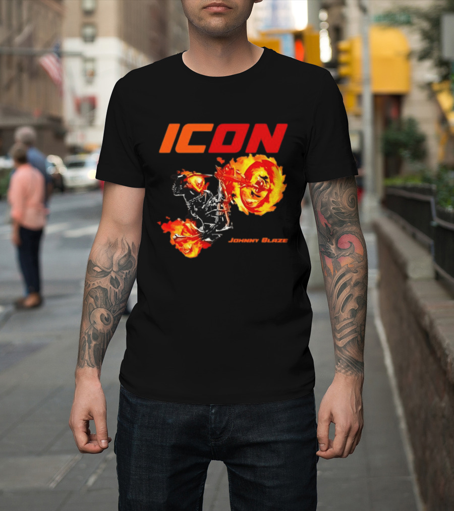 ICON Johnny Blaze Marvel Ghost Rider Fiery Motorcycle T-Shirt