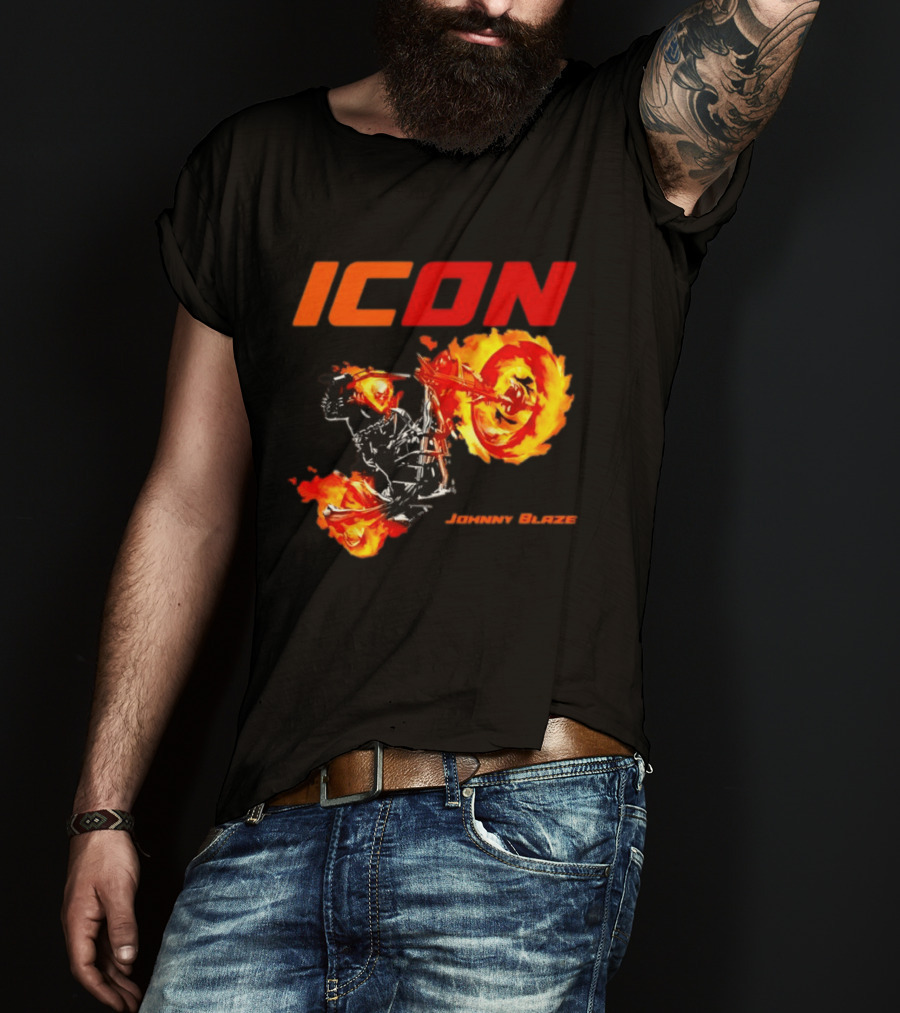 ICON Johnny Blaze Marvel Ghost Rider Fiery Motorcycle T-Shirt