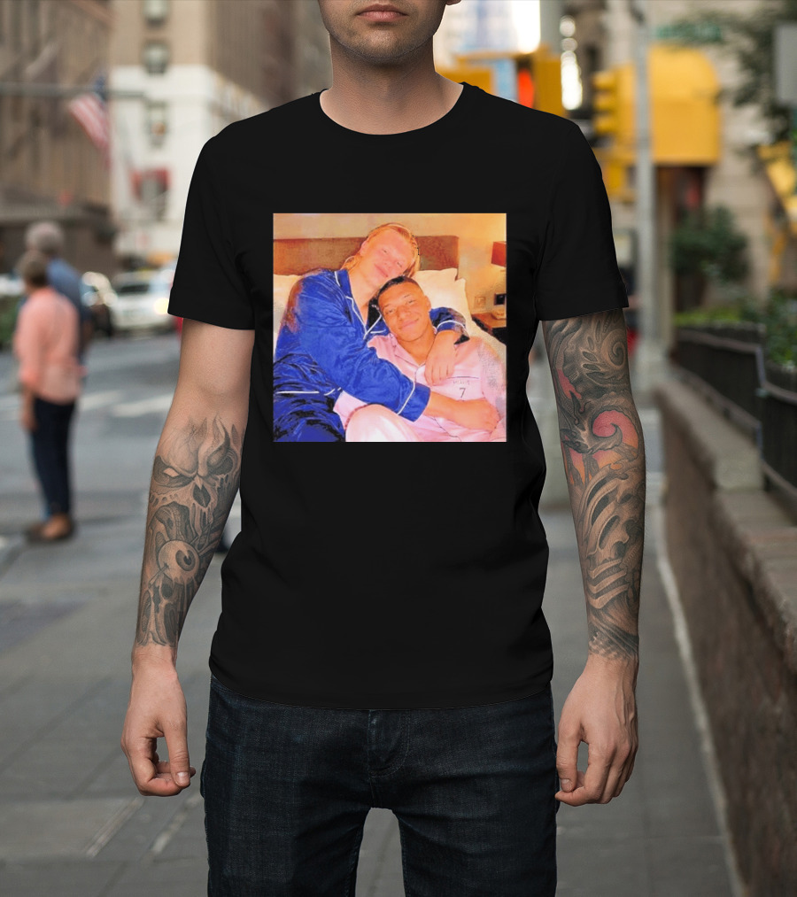 Kylian Mbappé Erling Haaland Pajama Party Soccer Stars Relaxing Together T-Shirt