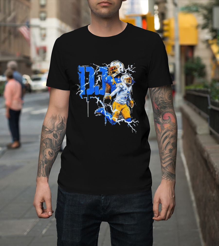 Derwin James Chargers Football Lightning DJ Bold Blue Yellow Action Splash T-Shirt