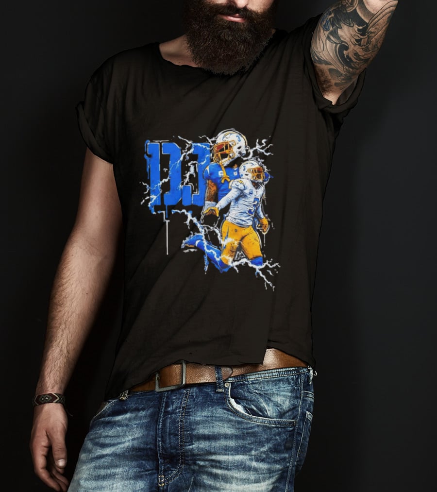 Derwin James Chargers Football Lightning DJ Bold Blue Yellow Action Splash T-Shirt