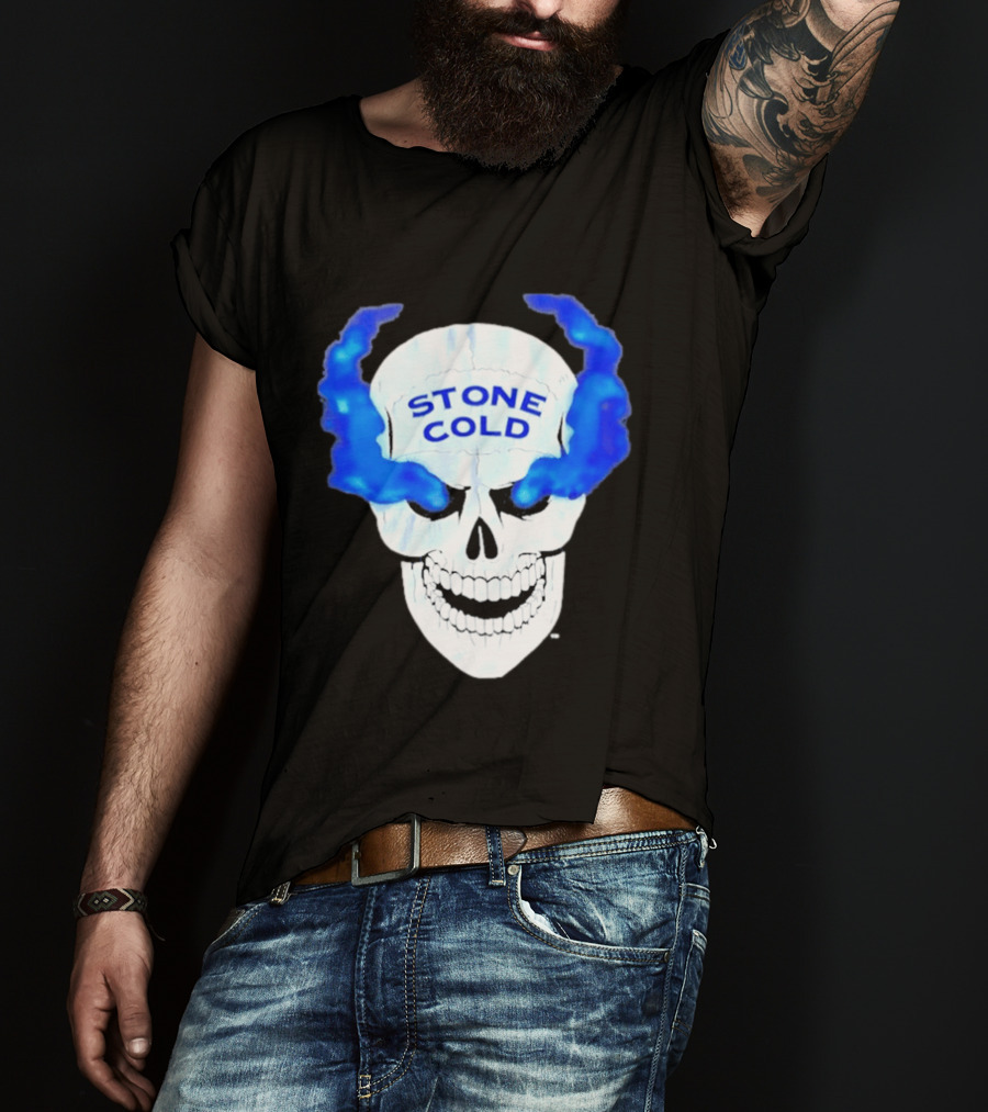 Stone Cold Skull WWE Wrestling Iconic Blue Flames T-Shirt