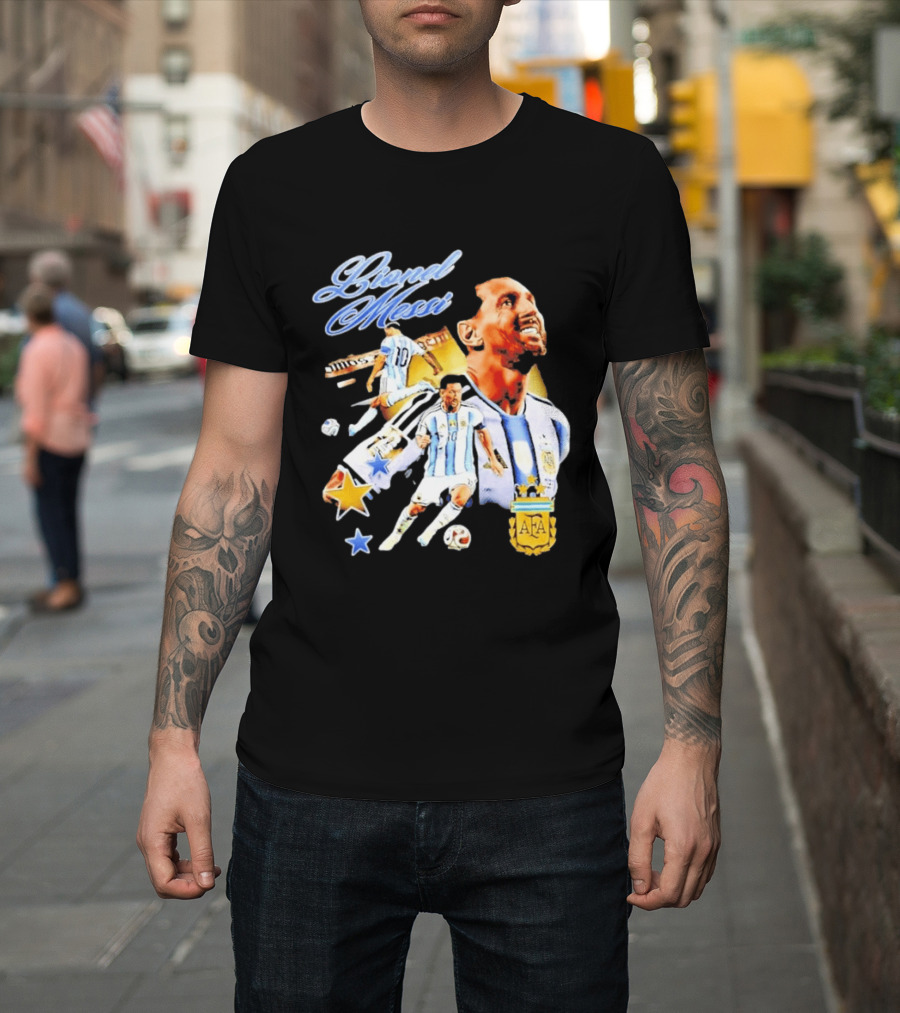 Lionel Messi Argentina National Football Team AFA Striker Soccer Star Blue White Kit T-Shirt