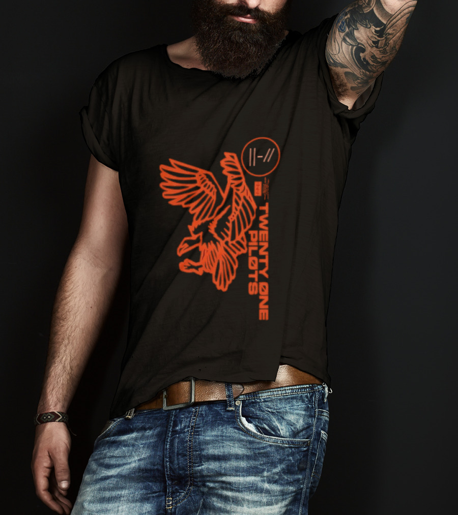 Twenty One Pilots Logo With Red Hawk Symbol And Band Name T-Shirt