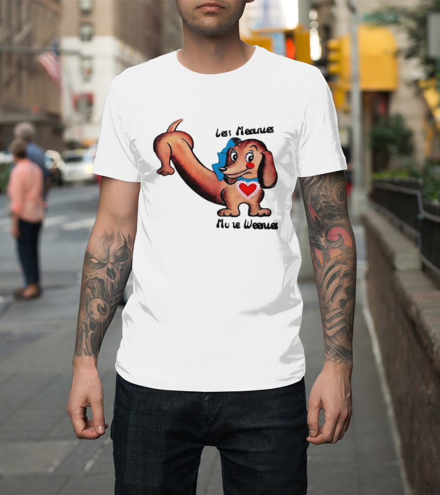 Less Meanies More Weenies Cute Dachshund With Heart And Bow T-Shirt