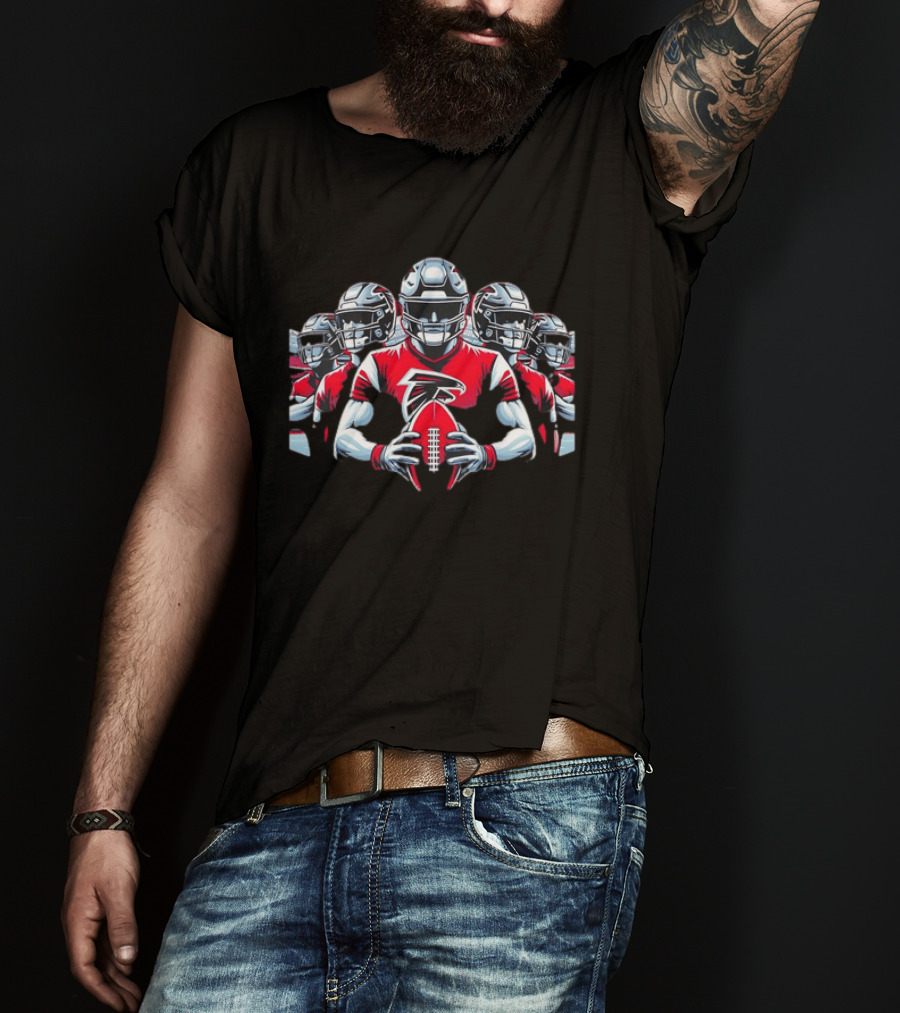 Atlanta Falcons Football Players Red Jersey Art Holding Team Ball T-Shirt
