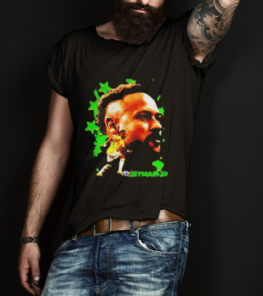 Neymar Jr Brazil Football Star With Green Stars And Soccer Ball T-Shirt