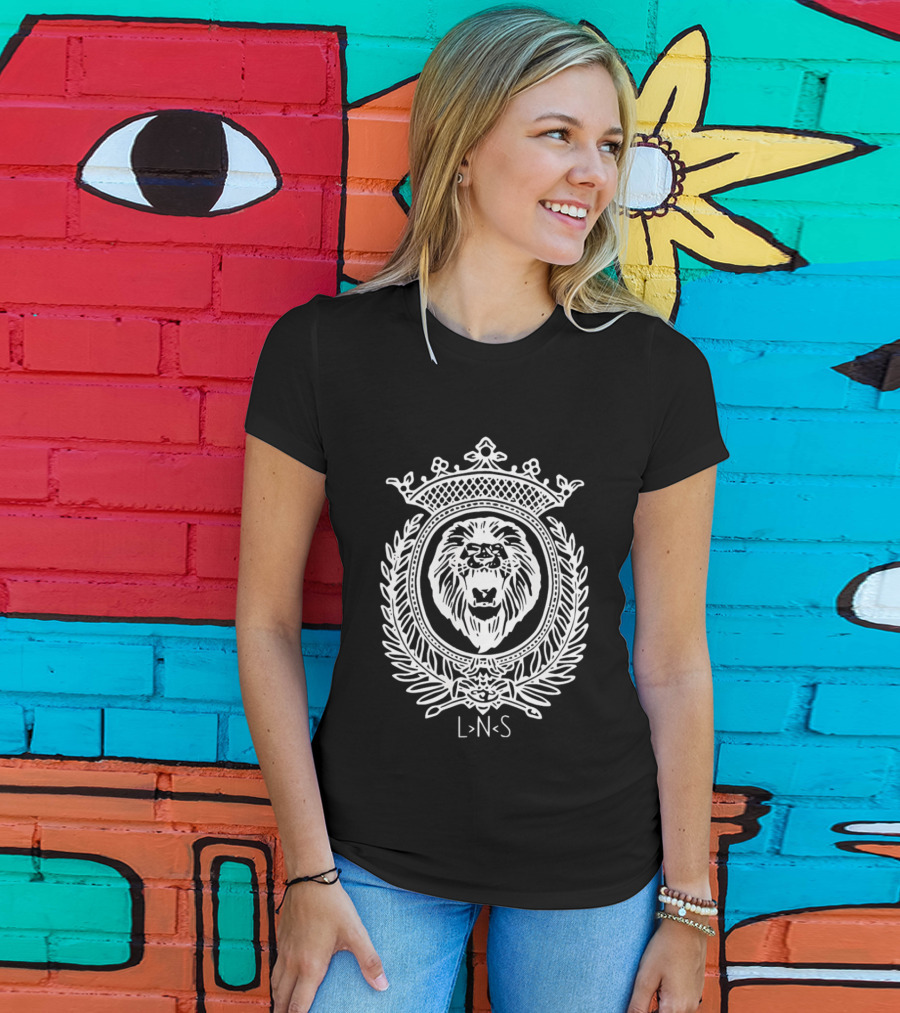 LNS Lion Crowned Heraldic Crest Monochromatic Cotton T-Shirt