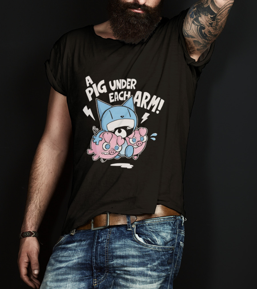 Looshkin A Pig Under Each Arm Funny Cartoon Cats And Pigs T-Shirt