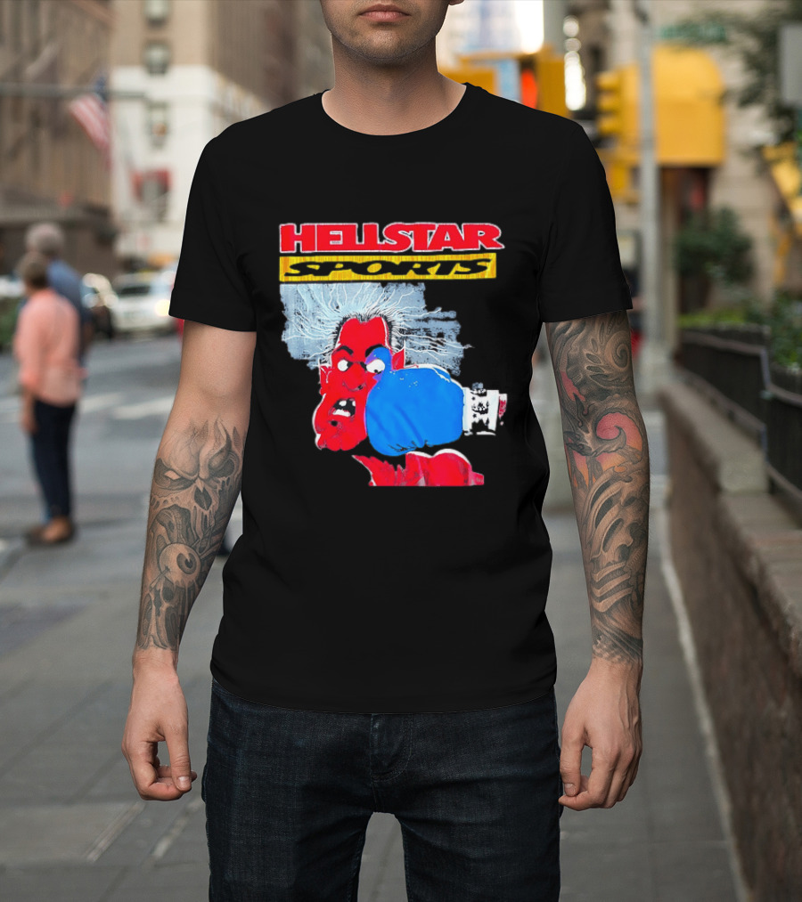 HELLSTAR SPORTS Punching Devil Cartoon Boxing Blue Glove T-Shirt